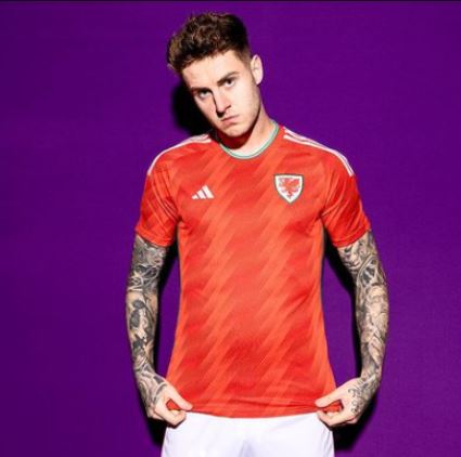 Joe Rodon wearing the jersey of the Wales national team for FIFA World Cup 2022